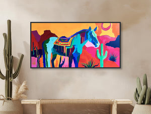 Southwestern Wall Art - Colorful Horse Painting - Western Decor - Panoramic Desert Landscape - Framed Canvas or Giclée Print - &quot;SADDLE UP&quot;