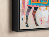 a painting of a woman&#39;s legs and dress on a wall