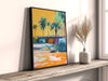 a painting of palm trees on a mantle