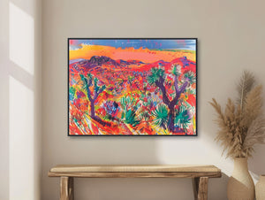 Southwestern Desert Landscape - Western Wall Art Painting - Colorful Joshua Tree Decor - Retro Midcentury Modern Art Print - &quot;VALLEY VIEW&quot;