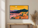 Western Desert Painting - Southwest Landscape Art - Vintage Cactus Decor - Midcentury Art - Framed Canvas or Giclée Print - &quot;SUNSET MESA&quot;