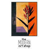 a painting of a plant in a vase with the words the modern art shop below