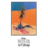 a painting of a palm tree in the desert