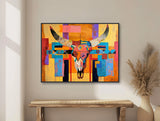 Cow Skull Painting - Southwestern Wall Art - Rustic Texas Decor - Colorful Cowboy Art - Framed Canvas Print - &quot;WESTERN SPIRIT&quot;