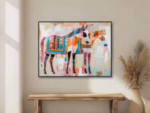 Southwestern Wall Art  - Colorful Horse Painting - Pastel Modern Art - Rustic Ranch Decor - Framed Canvas or Giclée Print - &quot;DYNAMIC DUO&quot;