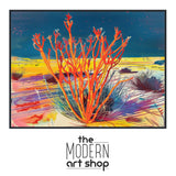 a painting of a desert scene with the words the modern art shop