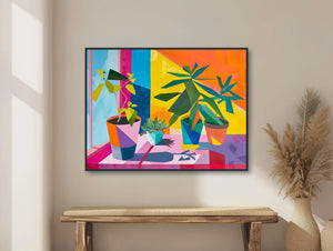 Mid-Century Botanical Still Life Painting - Colorful Boho Wall Art - Palm Springs Decor - Framed Canvas or Giclée Print -  &quot;SUNSHINE GLOW&quot;