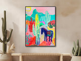 Southwestern Wall Art  - Colorful Western Decor - Abstract Donkey and Cactus Painting - Framed Canvas or Giclée Print - &quot;PONCHO&quot;