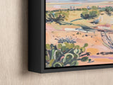 a painting of a desert scene with cactus trees