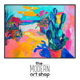 a painting of a cactus in a pot with the words the modern art shop below