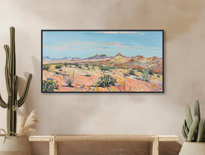 Western Desert Painting - Southwest Landscape Art - Vintage Cactus Decor - Midcentury Art - Framed Canvas or Giclée Print - &quot;MESA HILLS&quot;