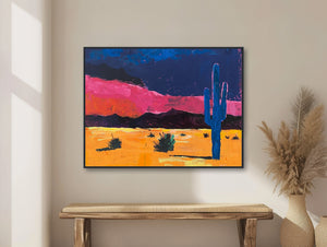 Western Desert Painting - Southwest Landscape Art - Vintage Cactus Decor - Midcentury Art - Canvas or Giclée Print - &quot;SONORAN NIGHTFALL&quot;