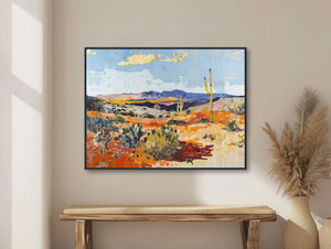 Western Desert Painting - Southwest Landscape Art - Vintage Cactus Decor - Midcentury Art - Framed Canvas or Giclée Print - &quot;VALLEY VISTA&quot;